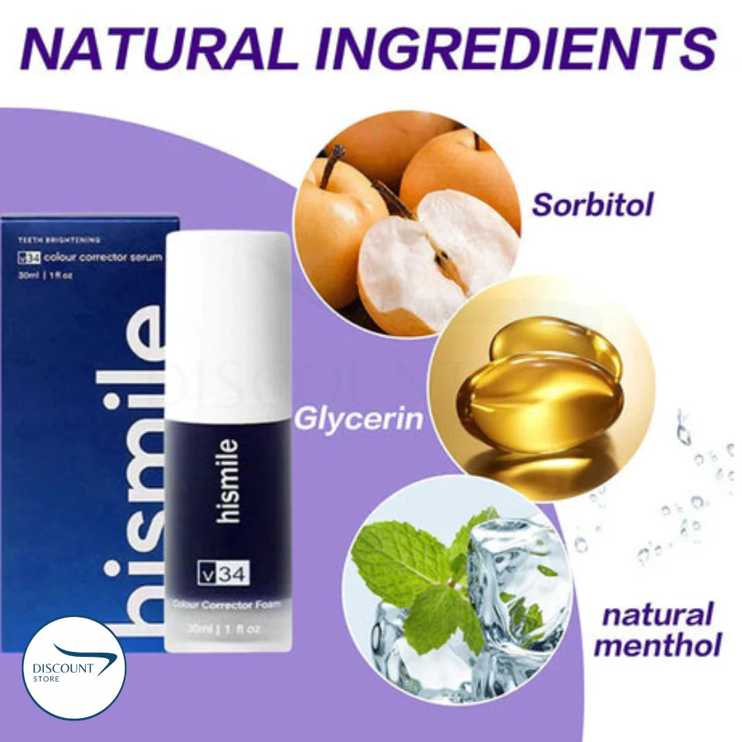 Hismile V34 Colour Corrector + Teeth Whitening Powder By Glutanutrix Teeth Whitening Powder By Glutanutrix