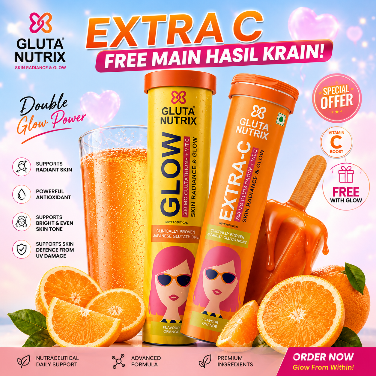 Glow for Glowing 30 Tablets  With Free Extra C