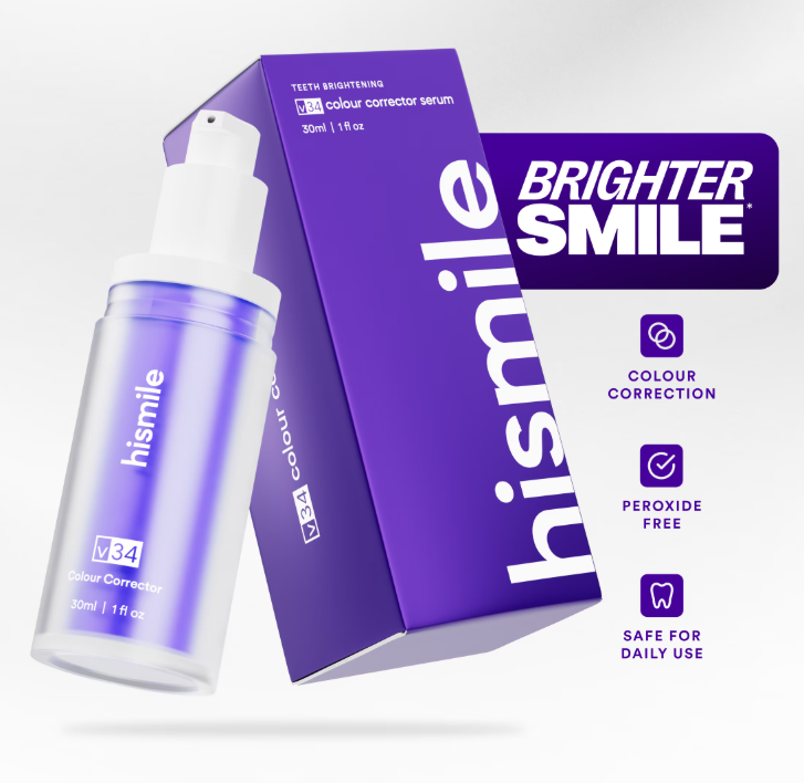 Hismile V34 Colour Corrector + Teeth Whitening Powder By Glutanutrix Teeth Whitening Powder By Glutanutrix